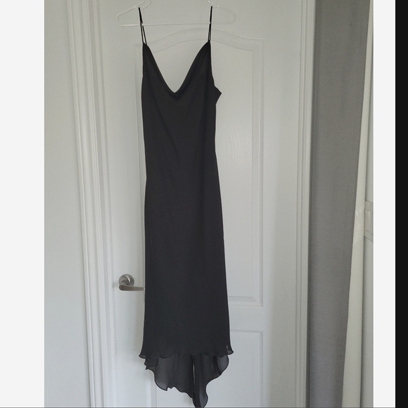 Black spaghetti strap evening gown, size 8 - Picture 1 of 3